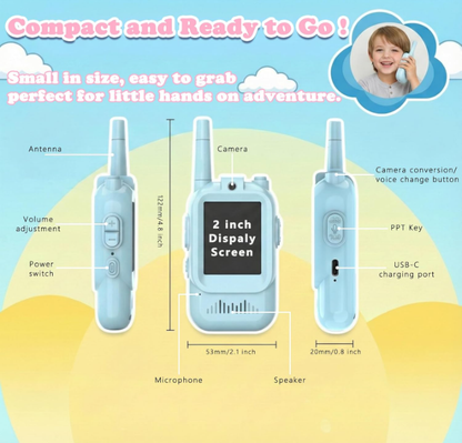 Kids Video Walkie Talkies with Camera (2 Pack) – Real-Time Video Chat, Voice Changer & Rechargeable Long Range , Boys and Girls Ages 3-10