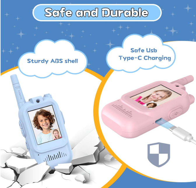 Kids Video Walkie Talkies with Camera (2 Pack) – Real-Time Video Chat, Voice Changer & Rechargeable Long Range , Boys and Girls Ages 3-10