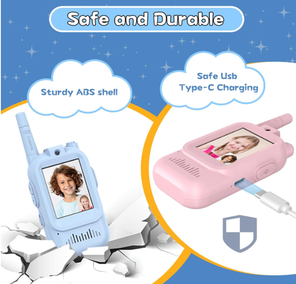 Kids Video Walkie Talkies with Camera (2 Pack) – Real-Time Video Chat, Voice Changer & Rechargeable Long Range , Boys and Girls Ages 3-10